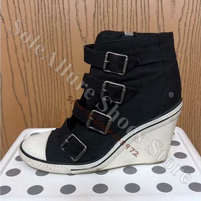 Vintage Zipper - Sepatu Sneakers Wedge High Top Abu-abu