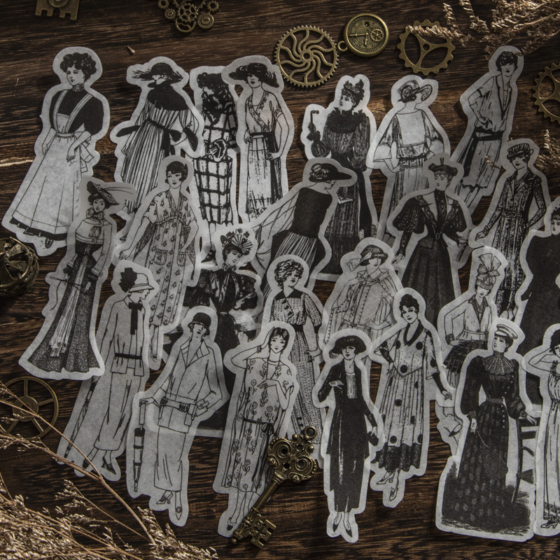 1 Pak/100 Buah Stiker Gambar A - Vintage Things Collection ulasan dan harga